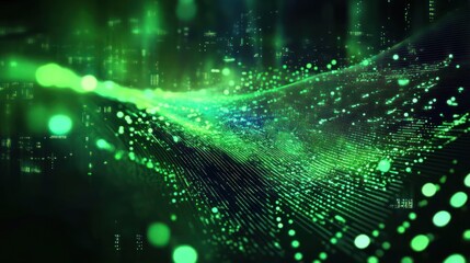 Poster - wavy green neon line digital technology background