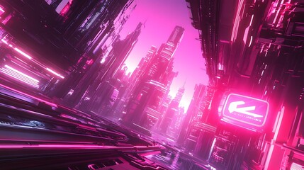 Poster - A holographic logo in a futuristic cityscape, glowing with neon accents and surrounded by tall buildings 