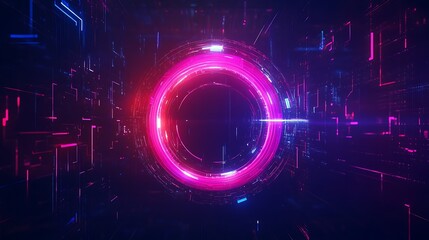 Poster - a rotating holographic logo with smooth gradients, glowing softly in a dark, high-tech setting