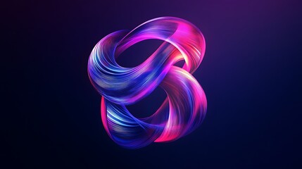 Poster -  A rotating holographic logo with vibrant, rainbow-colored light trails, against a black background