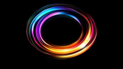 Poster -  A rotating holographic logo with smooth edges and vibrant light beams, set against a black background 