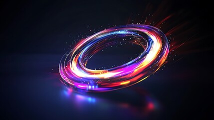 Poster - A rotating holographic logo with smooth gradients, glowing softly in a dark, high-tech setting