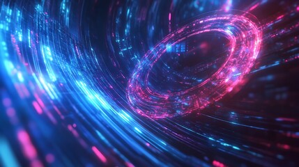 Poster - A rotating holographic logo with smooth gradients, glowing softly in a dark, high-tech setting