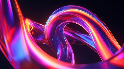 Poster -  A rotating holographic logo surrounded by vibrant light beams, floating in a dark, high-tech space