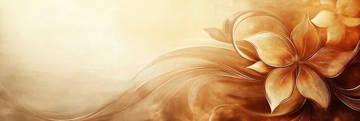 Wall Mural - A minimalistic stock background featuring a whimsical floral pattern in warm tones with smooth flowing lines