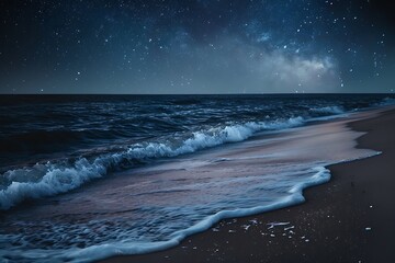 Wall Mural - beautiful night landscape with starry sky over the sea and sandy beach