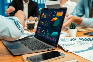 Poster - financial data analysis dashboard by fintech bi or business intelligence display on laptop screen to