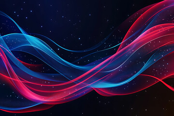 Poster - A vibrant abstract wave design in red and blue against a dark starry background.