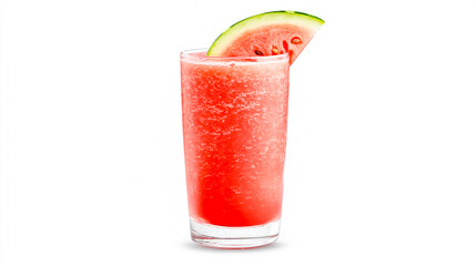 Wall Mural - Refreshing watermelon smoothie in a clear glass, garnished with a slice of fresh watermelon, isolated on a clean white background