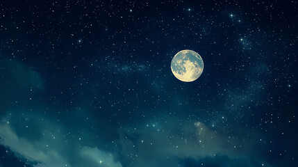 Wall Mural - a night sky filled with stars and a glowing moon.
