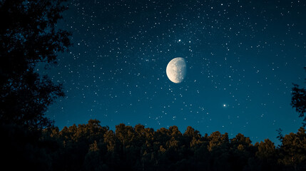 Wall Mural - a night sky filled with stars and a glowing moon.