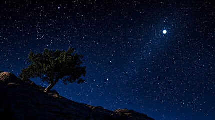 Wall Mural - a night sky filled with stars and a glowing moon.