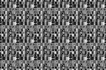 Fototapete - Seamless black code pattern with numbers and geometric letter design for a vintage textile backdrop