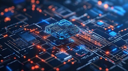 Poster - Artificial intelligence chat bot connected to computer processing unit 