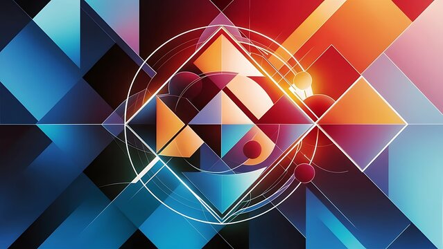 Geometric logo design, icon, emblem, corporate style. Abstract composition of geometric shapes. Geo neo art poster, print. Vector illustration graphic design