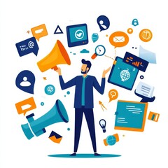 Poster - Business communication and growth, rising concept. Wide angle visual for banners or advertisements.