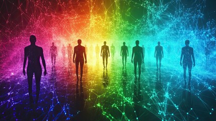 Poster - Colorful network of interconnected figures illustrating social media connections and interactions 