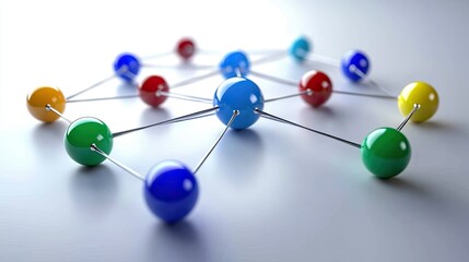 Poster - Communication and connection concept with color spheres connected in wire