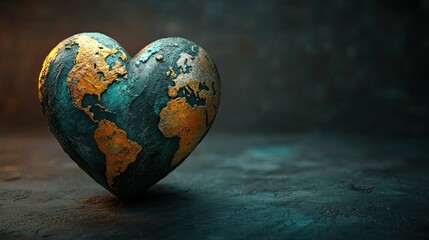 Poster - Heart-shaped Earth symbolizing global love and environmental conservation, emphasizing the connection between humanity and the planet -