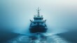 © Eugenia - A sturdy vessel navigates through dense fog, cutting through calm waters while dawn light begins to emerge.