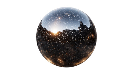 Wall Mural - reflective sphere with a galaxy and starry effect, isolated on a transparent png background, ideal f