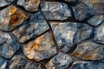 Fototapete - Textured stone wall featuring various shapes and colors in natural hues, creating a rustic and earthy appearance for architectural design elements