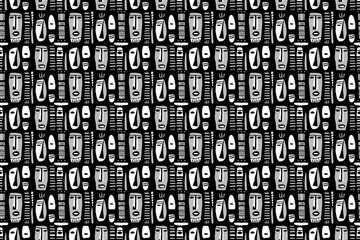 Fototapete - Seamless black code pattern with numbers and geometric letter design for a vintage textile backdrop