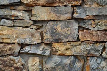 Fototapete - Textured stone wall featuring various shapes and colors in natural hues, creating a rustic and earthy appearance for architectural design elements