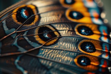 Aufkleber - Close-up view of a butterfly wing showcasing intricate patterns and vibrant colors in nature during a sunny day