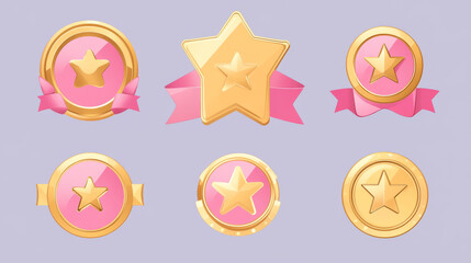 Poster - award badges with fantasy gold frames. decorative emblems, achievement signs for win, top place in g