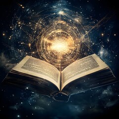 Wall Mural - an open book with a bright magical glowing magic circle, an exquisite book, a magic circle, an energy portal