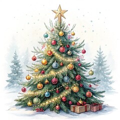 Wall Mural - graphic of a beautiful l Christmas tree on a white background