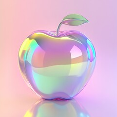 Wall Mural - 3D translucent glassy apple, detailed, simple background 