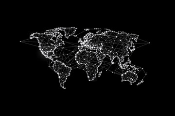 Poster - art Illustratoion showcases a minimalist world map with bright lines and dots, representing global connectivity
