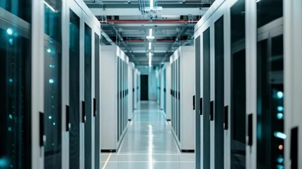 Poster - Data center with server rack cabinets. AI training cluster. Modern datacenter, supercomputer. Advanced cloud computing and big data storage. Artificial intelligence. Future technology background