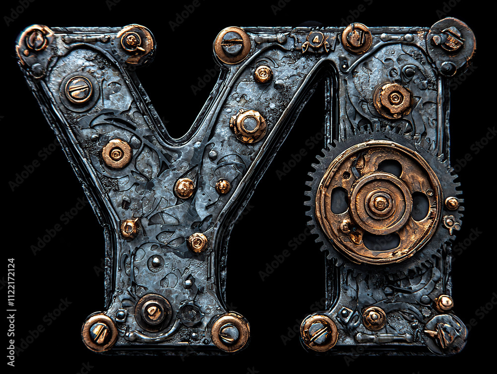 steampunk font, letters, alphabet, vintage, mechanical, gears ...