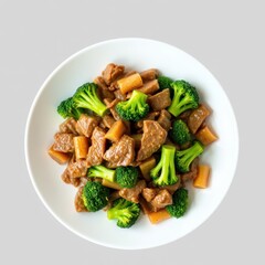 Wall Mural - Braised Beef Broccoli with Carrots in a White Bowl