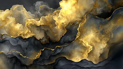 Poster - Swirling clouds of gold and dark hues create a stunning abstract art piece inspired by nature's beauty. Generative AI