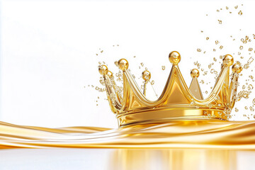 Poster - Golden crown surrounded by splashes of liquid, creating a vibrant and elegant design against a minimal background