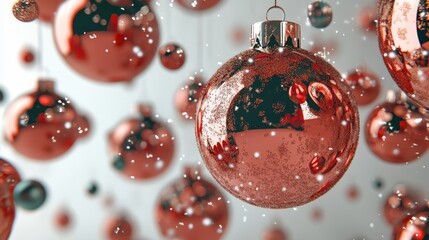Aufkleber - Festive Red Ornaments Shimmering Amidst Swirling Snowflakes in a Minimalist Christmas Wonderland