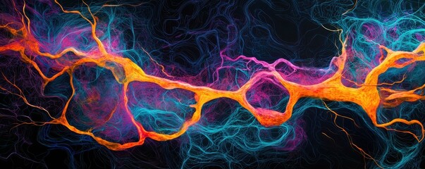 Poster - A vibrant, abstract depiction of colorful electric currents flowing through a dark background, evoking energy and movement.