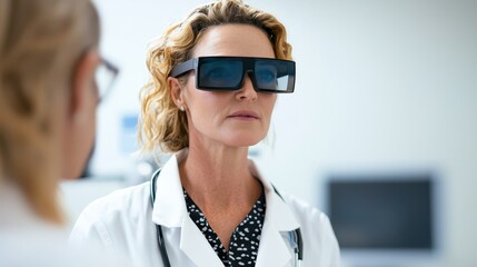Poster - A doctor wearing advanced glasses examines a patient in a modern medical setting.