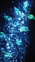 Poster - Growth and Progress Represented by Upward Arrows in a Digital Landscape With Blue Binary Code