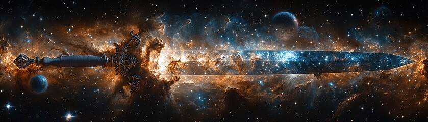 Wall Mural - Epic cosmic battlesword of stars in a galactic landscape digital art nebula environment sci-fi concept