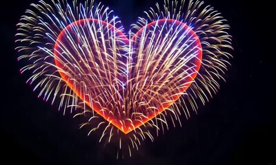 Wall Mural - heart shaped fireworks video