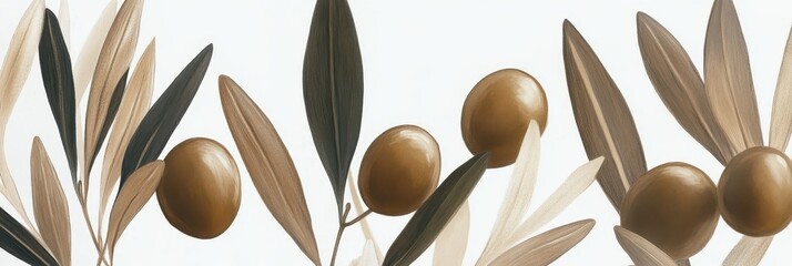 Poster - Olive Branches Embrace Minimalist Art With Elegance and Timeless Style in Serene Decor