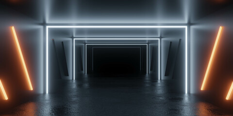 Poster - futuristic neon corridor 3d render