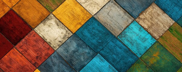 Poster - A vibrant, abstract pattern of textured squares in various colors, creating a visually engaging mosaic of hues.