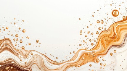 Poster - Elegant abstract mocha mousse background featuring golden liquid waves and bubbles. Perfect for beverage promotions, creative designs, or modern art concepts.