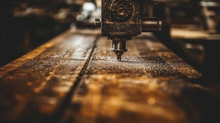 Poster - Woodworking Machine in Action Cutting Wood with Precision Techniques